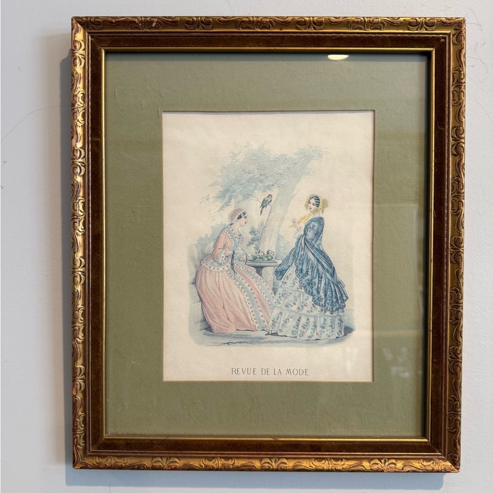 Antique Revue de la Mode French Fashion Plate - Ornate Gilt Frame 15x13